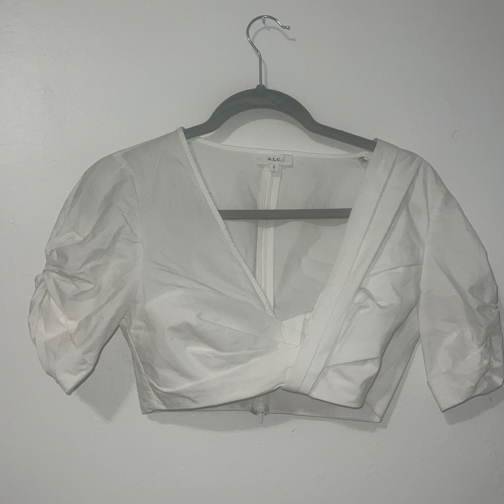 A.L.C. White pouf sleeve crop top